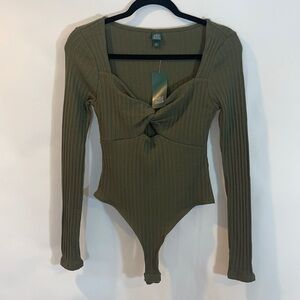 WILD Fable Key Hole Olive Green Rib Knit Body Suit XSmall